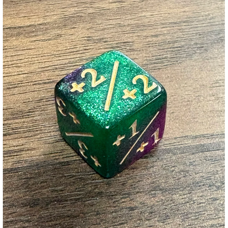 Green and Purple +1+1 Die (from +1 to +6)